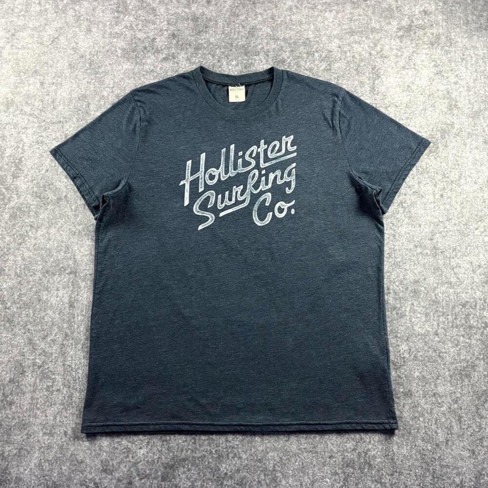 Hollister Surfing Co T Shirt Mens XL Heather Navy Script Logo Y2K 2000s Tee